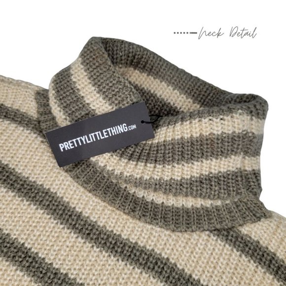 BEIGE/CREAM/GRAY STRIPPED TURTLENECK SWEATER FOR WOMEN - Picture 5 of 7